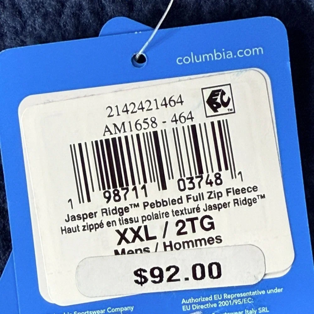 Columbia Mens Jasper Ridge Pebbled Full Zip Fleece Jacket Navy Blue Size XXL NWT